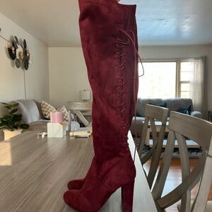 TOP Moda Burgundy Over the Knee Boots